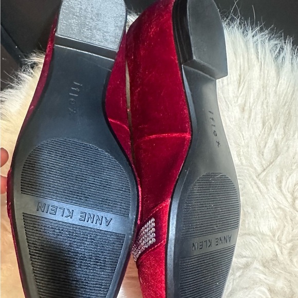 Anne Klein Red Suede Flats with Crystal Embellishment - Picture 5 of 5